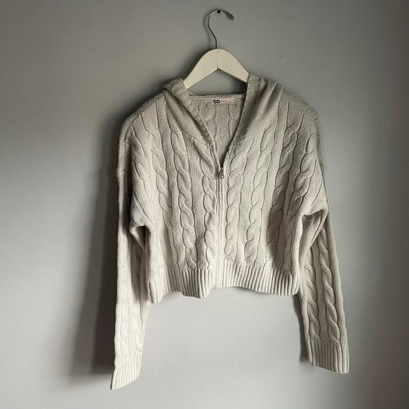 Y2K Bella Swan Grey Cableknit Zip up Cardigsn Sweater size Small - Picture 4 of 7